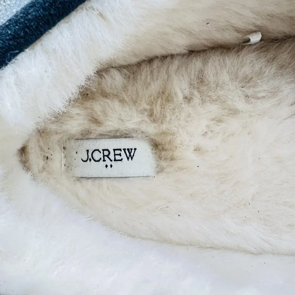 J Crew Shoes Mens 11 Blue Suede Faux Fur Lined Moccasin House Slippers Comfort